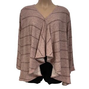 LULAROE Nanette Cascading‎ Cardigan Sweater Women 2XL Pink Stripe Fleece NEW